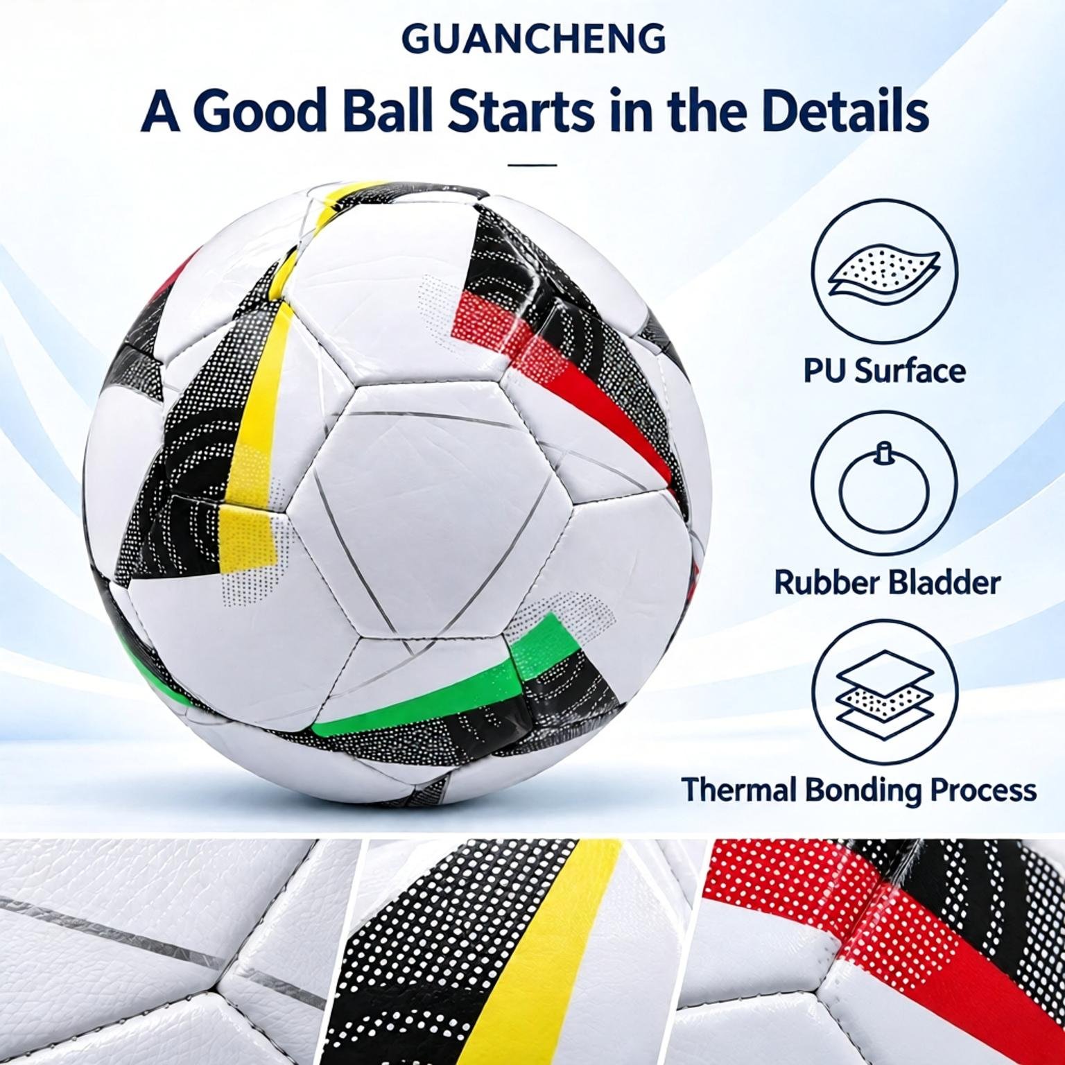 GUANCHENG Thermal Bonded PU Soccer Ball, Rubber Bladder, Durable Football for Indoor Outdoor Training Match - 图片 3